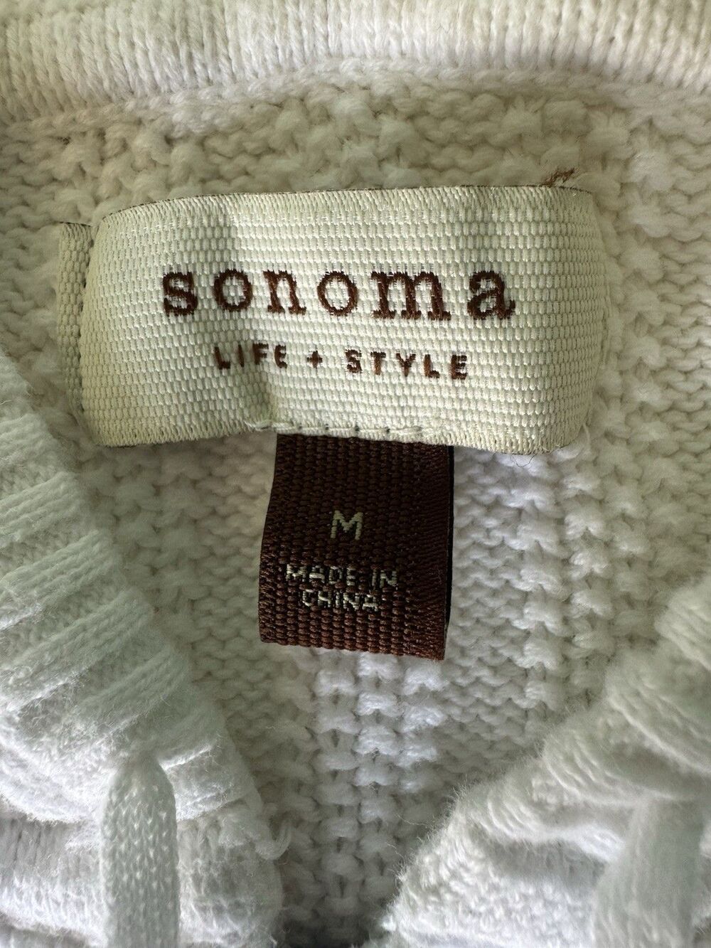 Sonoma White Cotton Hooded Zip Sweater Short Sleeve Knit M - Picture 4 of 7